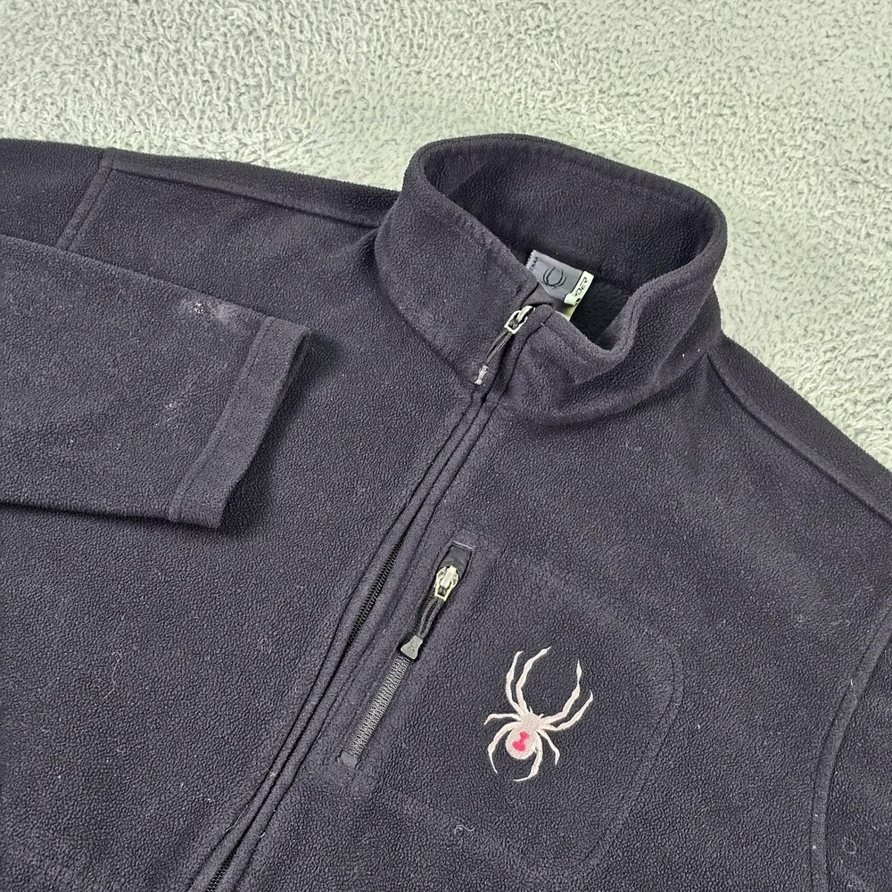 Spyder Fleece Jacket Mens Large Gray Full‎ Zip Ski Pockets Embroidered Spider